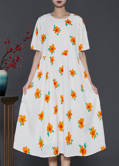 French Apricot Print Cotton Holiday Dress Summer