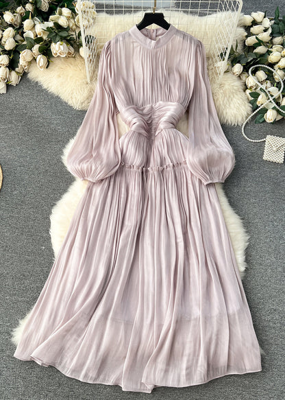 White Wrinkled Patchwork Silk Cotton Dress Long Sleeve Fall
