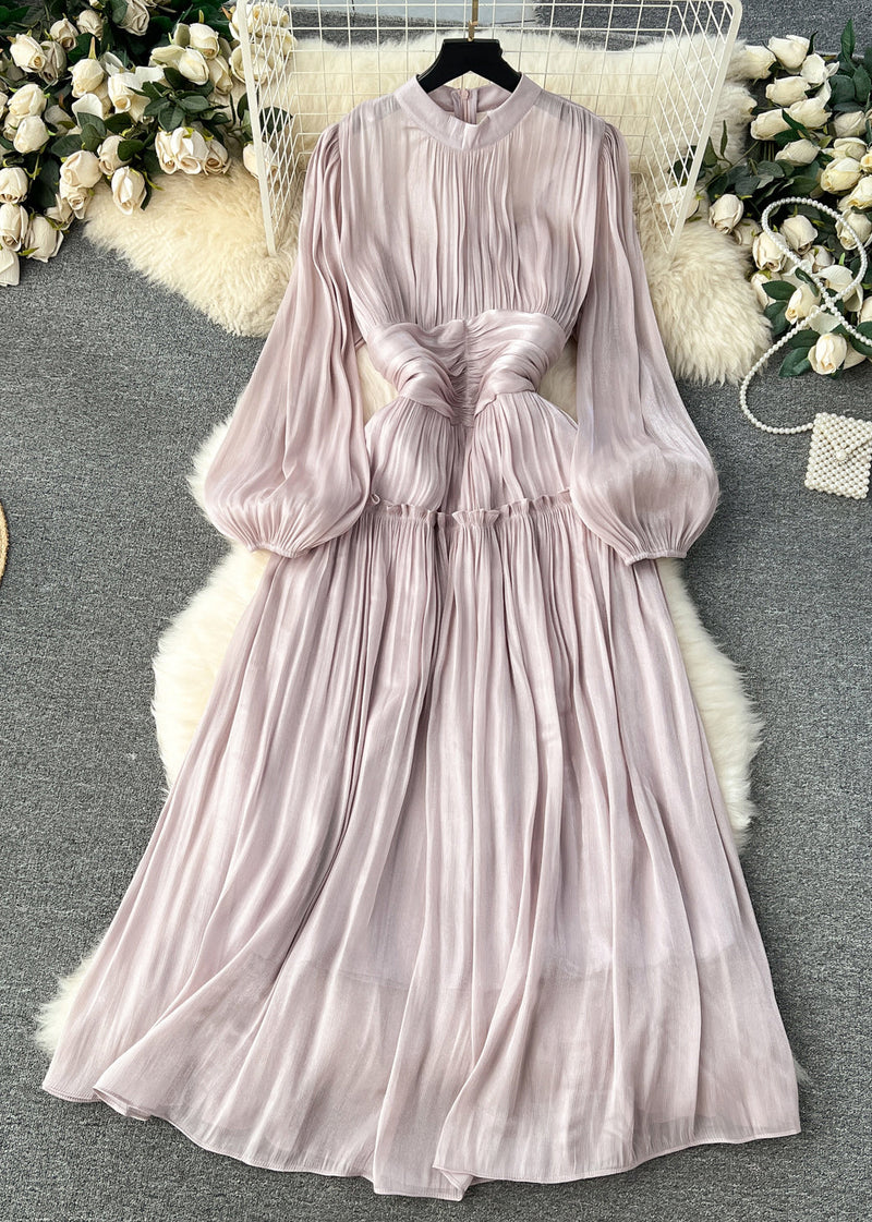 White Wrinkled Patchwork Silk Cotton Dress Long Sleeve Fall
