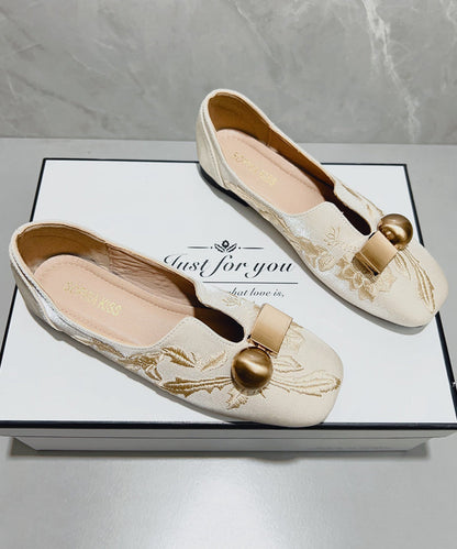 Handmade Splicing Penny Loafers Light Green Satin Embroidered