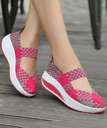 Black Knit Fabric Art Splicing High Wedge Heels Shoes Soofairy Shoes-20251
