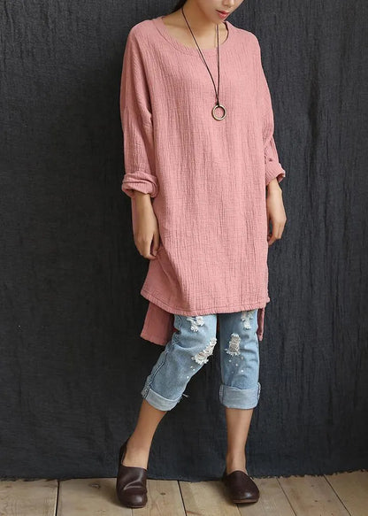 Diy Pink Low High Design U Neck Shirt Tops Spring