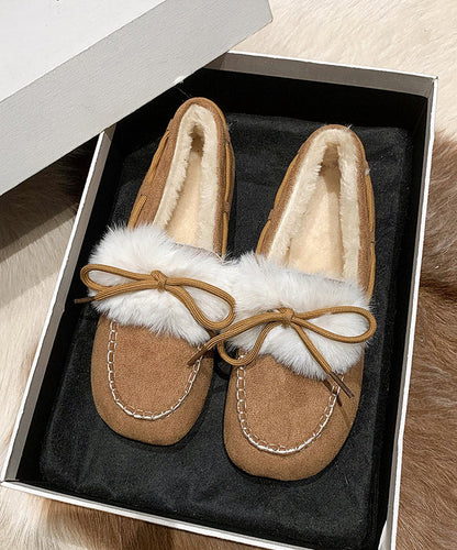 Black Fuzzy Wool Lined Splicing Penny Loafers