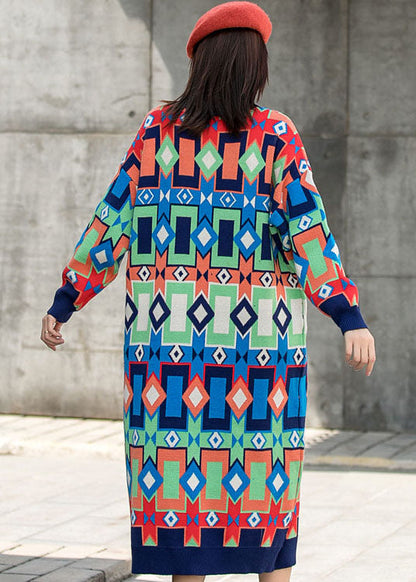 O-neck Plaid Fall Knit Long Sleeve Dresses