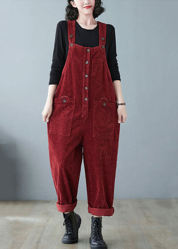 Mulberry Slash Neck Cozy Corduroy Jumpsuits Fall