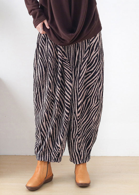 Pink Striped Cotton Wide Leg Pants High Waist Spring