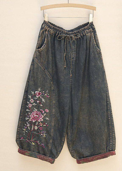 Retro Embroidered Crop Jeans Summer