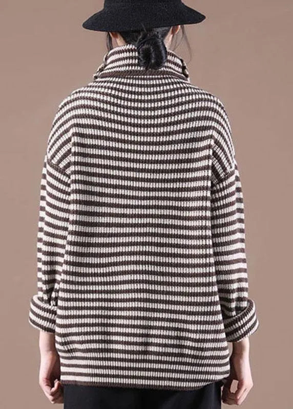 Chocolate Striped Long Sleeve Fall Knit Top