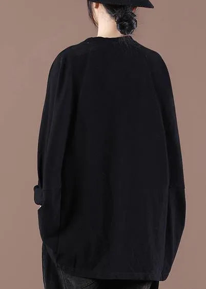 Loose Black O-neck Stand Spring Tops