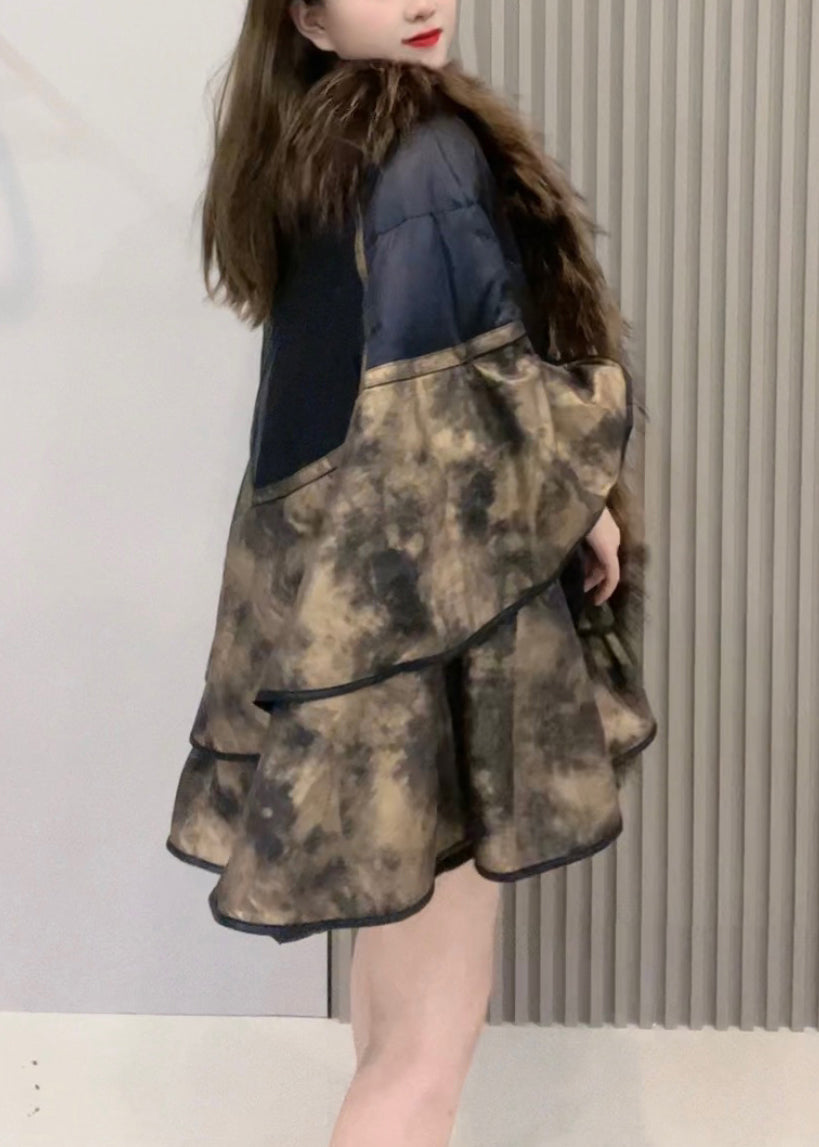 Loose Fur Collar Patchwork Leather and Fur Coats Winter