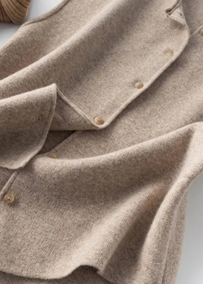 Khaki Button Woolen Beach Vest Sleeveless