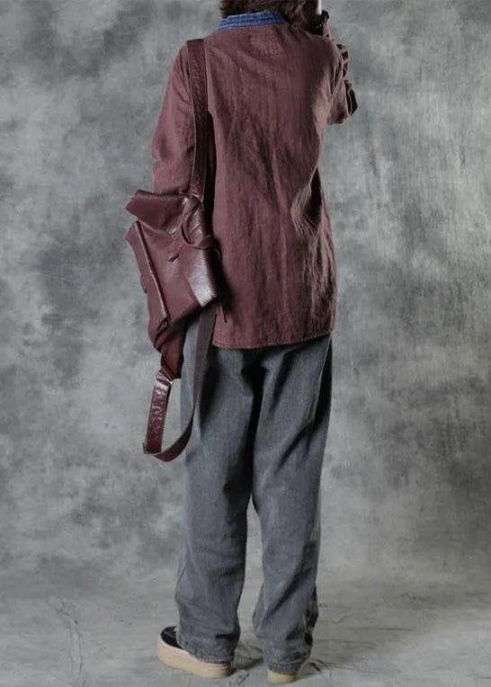 Mulberry O-neck Button Fall Top Long Sleeve