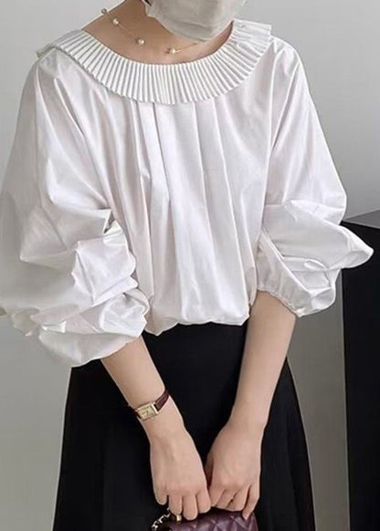 White Ruffled Patchwork Shirt Batwing Sleeve