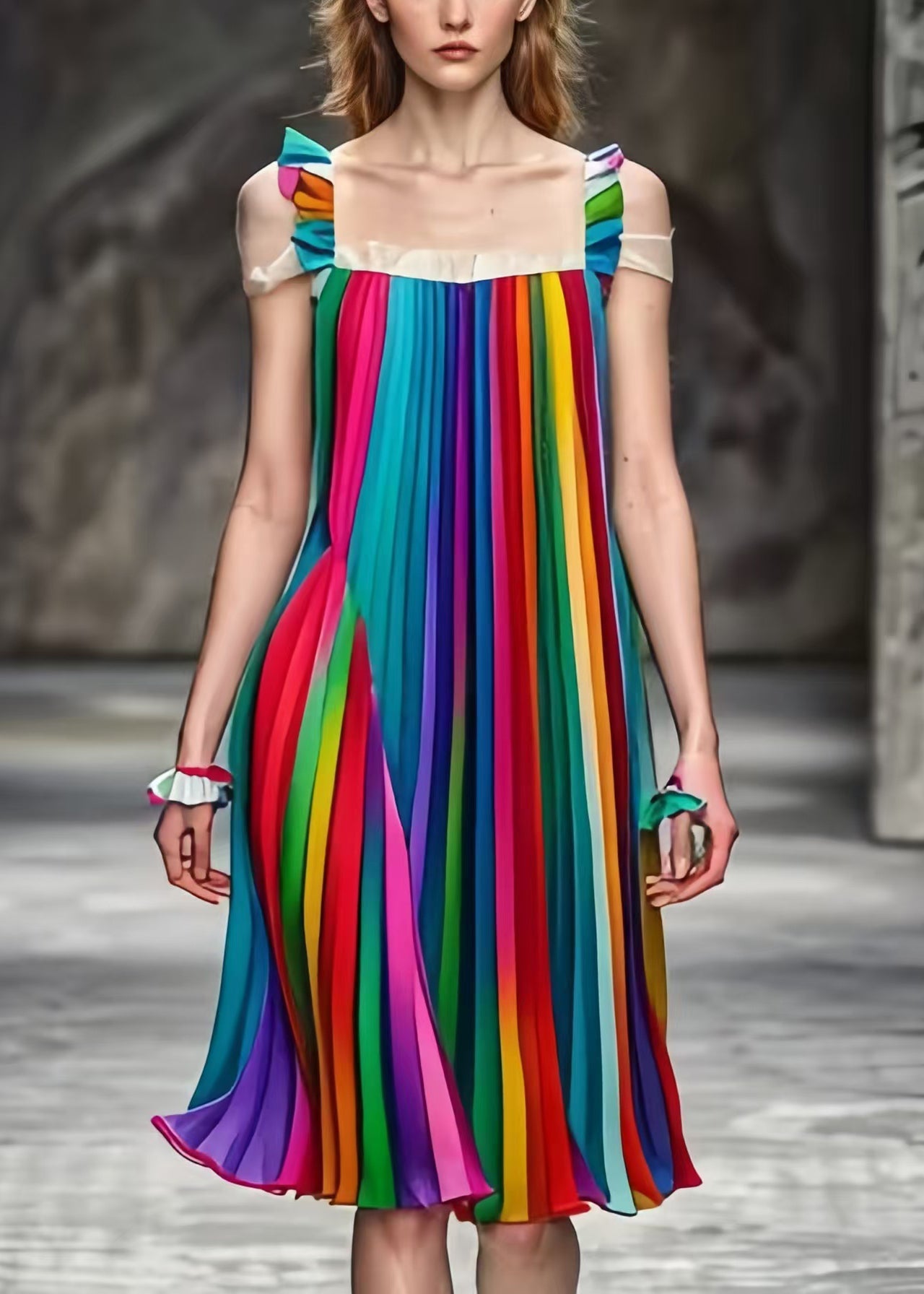 Rainbow Oversized Wrinkled Cami Dress Summer