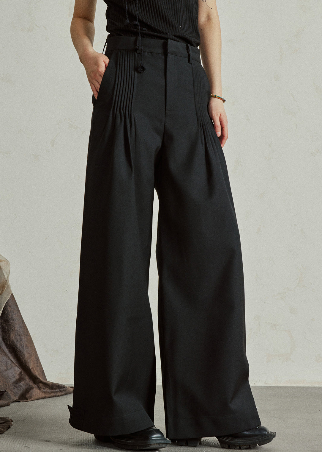 Black High Waist Pockets Wide Leg Pants Fall