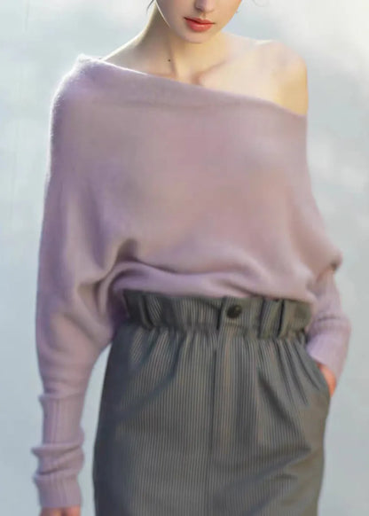 Light Purple Cold Shoulder Knit Shirts Top Fall