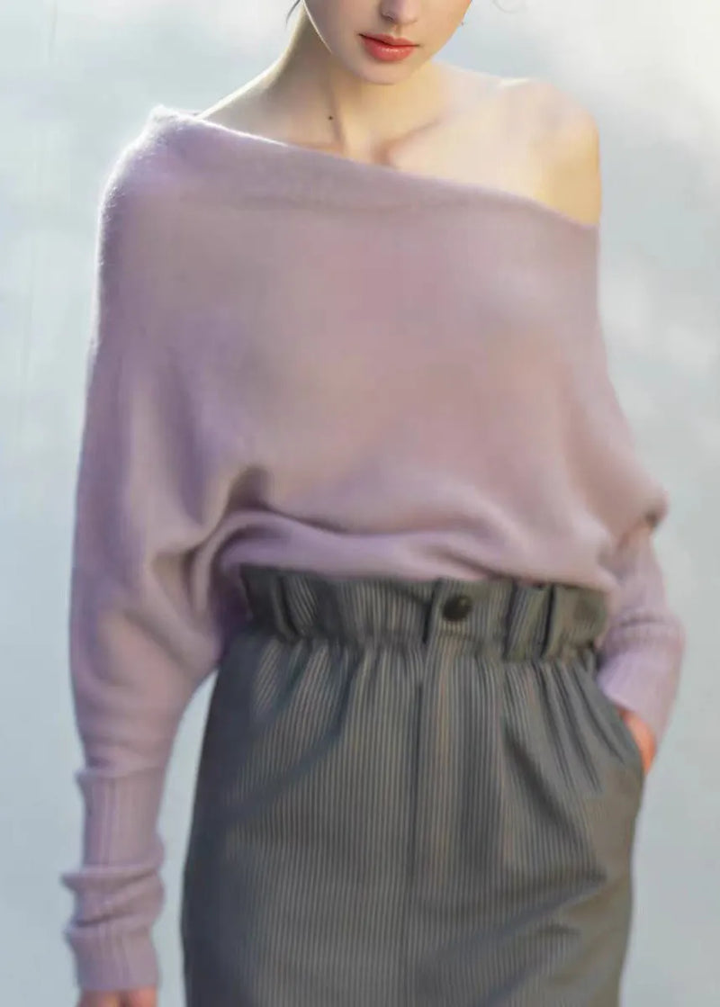 Light Purple Cold Shoulder Knit Shirts Top Fall