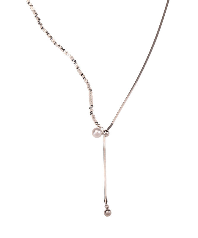 Silk Sterling Silver Pearl Broken Silver Pendant Necklace