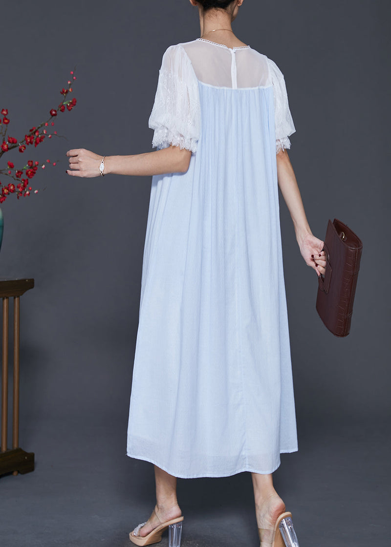 Sky Blue Embroidered Patchwork Chiffon Vacation Dresses Summer