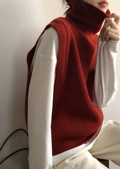 French Grey Hign Neck Versatile Knit Vest Sleeveless