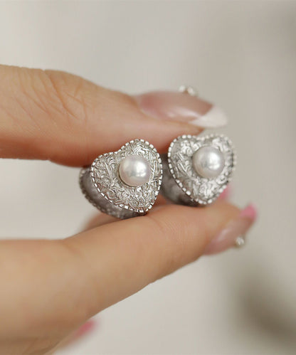 Boutique Silk Sterling Silver Overgild Love Pearl Stud Earrings