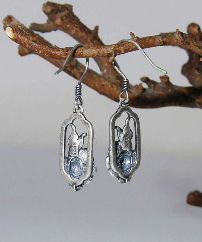 Blue Sterling Silver Lotus Drop Earrings