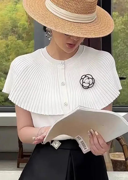 French White O Neck Cloak Knit Blouses Summer