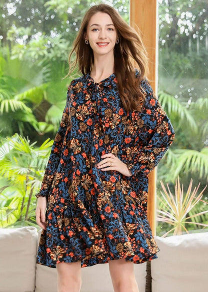 Style Black V Neck Print Chiffon Shirt Dress and Vest Two Piece Set Spring