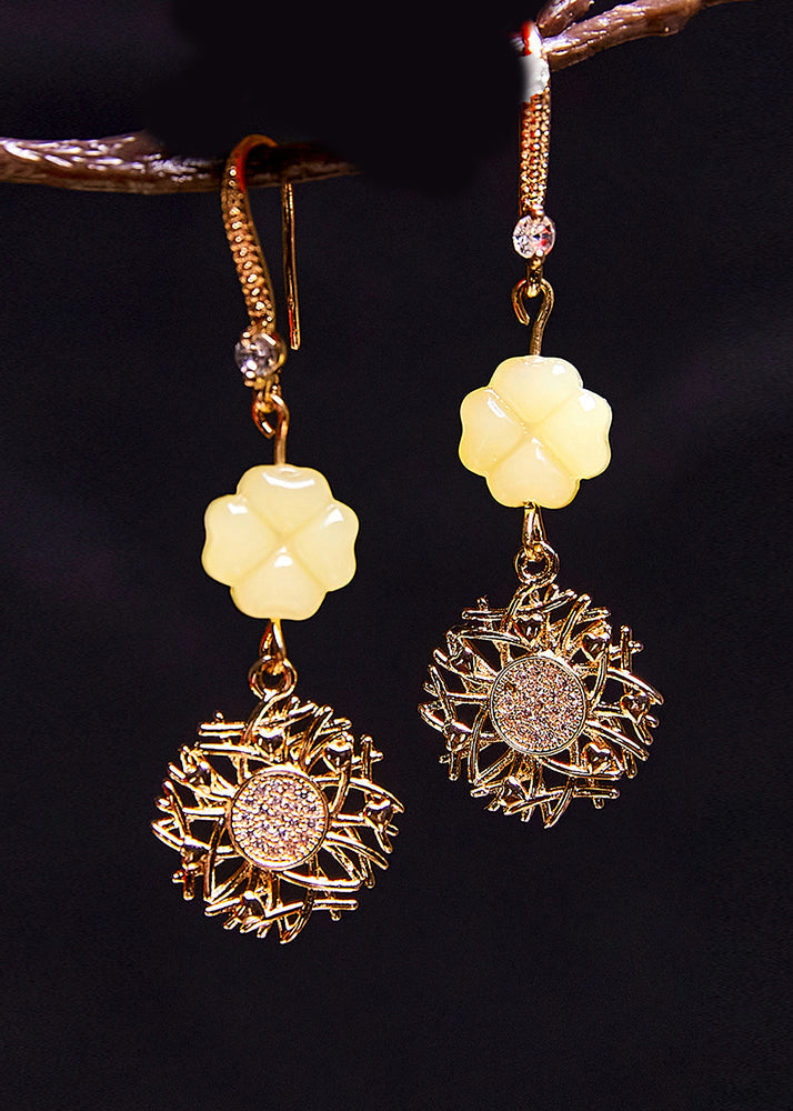 Sunflower Zircon 14k Gold Drop Earrings