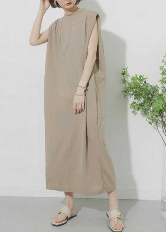 Khaki O-neck Maxi Dress Summer