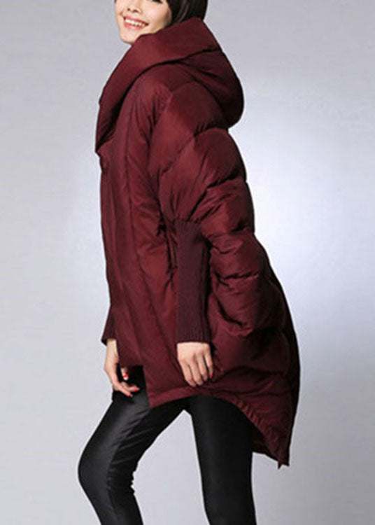 Mulberry Hooded Zippered Cloak Sleeves Winter Duck Down Coat