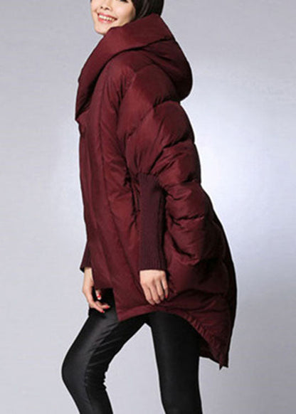 Mulberry Hooded Zippered Cloak Sleeves Winter Duck Down Coat