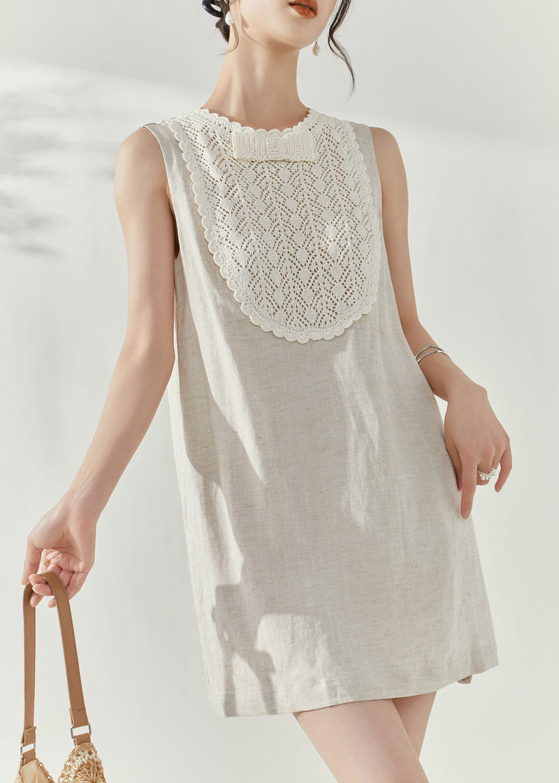 French White O-neck Hollow Out Party Mid Dress Summer