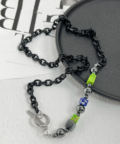Black Block Black Gallstone Chain Patchwork Necklace