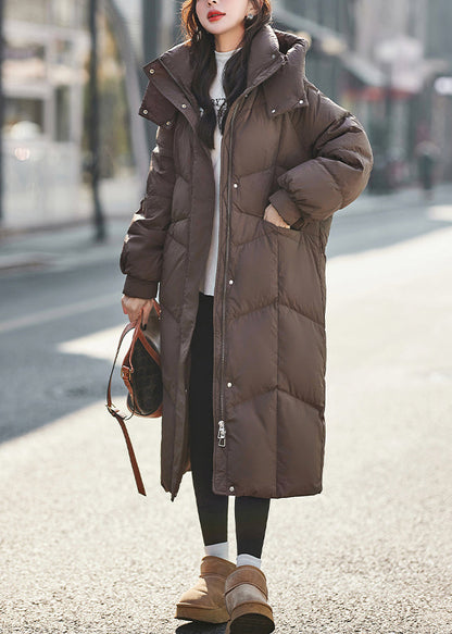 Brown Hooded Warm Duck Down Long Coats Winter