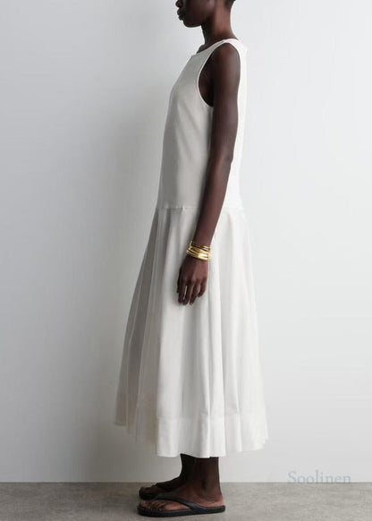 White Patchwork Cotton Long Dresses Summer