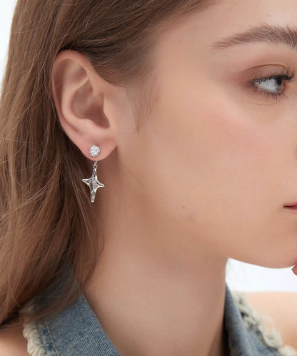 Fine Silk Copper Overgild Zircon Eight-pointed Star Drop Earrings