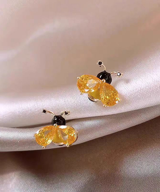 Diy Gold Copper Crystal Little Bee Stud Earrings