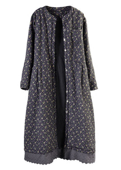 Black Lace Patchwork Fine Cotton Filled Witner Coats Lengthen