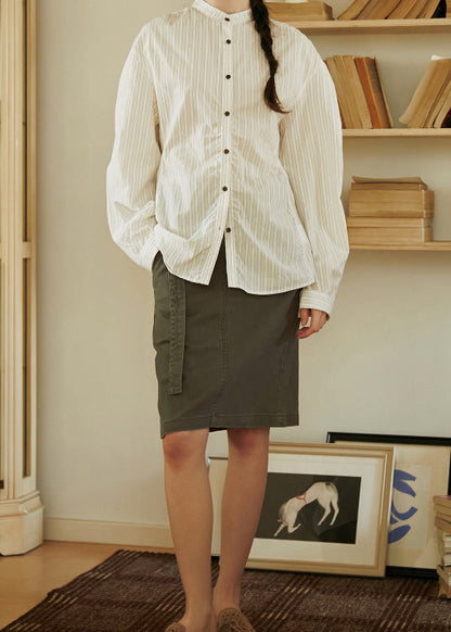 Khaki Pockets Slim Fit Cotton Skirts Summer