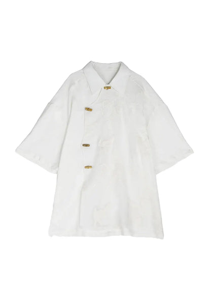 Original Design White Embroideried Tulle Patchwork Cotton Shirt Summer