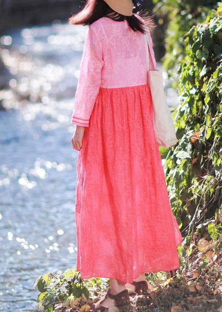 Loose Rose Embroidery Clothes O Neck Patchwork Kaftan Summer Dress