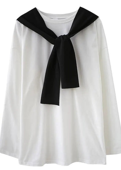 Classy White Shirts O Neck Side Open Loose Spring Blouse