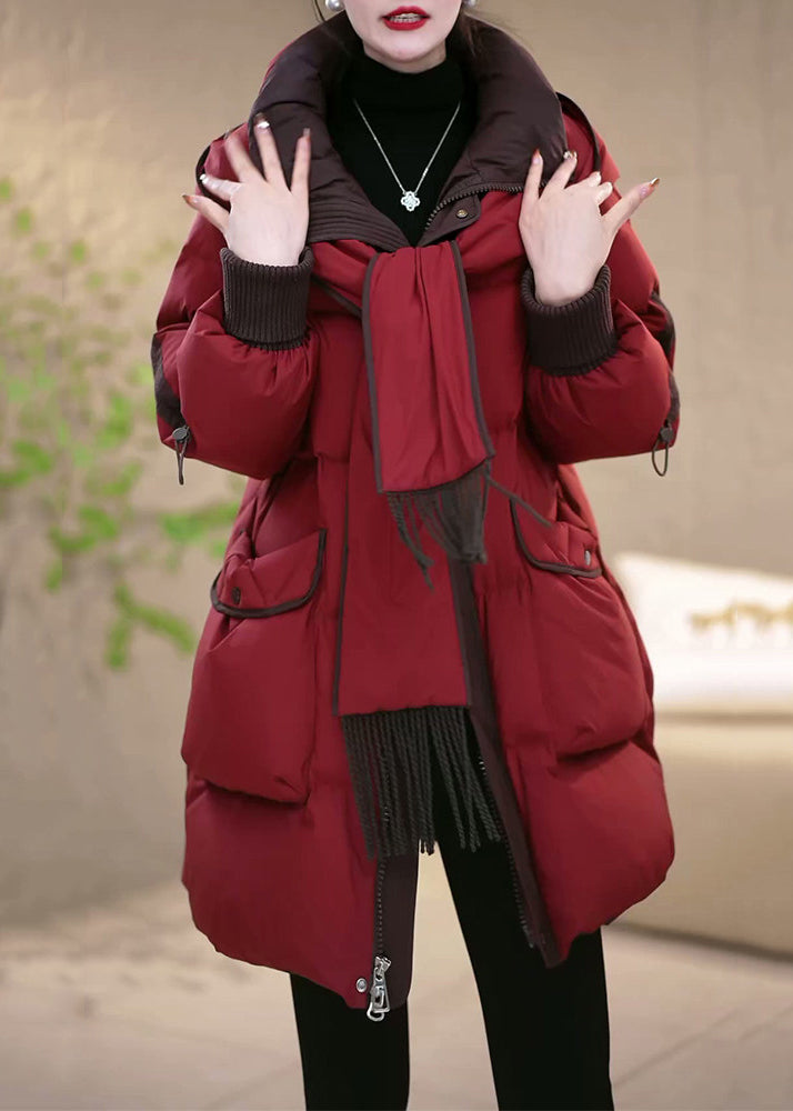 Red Hooded Removable Pockets Patchwork Duck Down Down Coats Winte