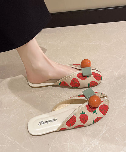 Diy Strawberry Print Splicing Slide Sandals Cotton Fabric