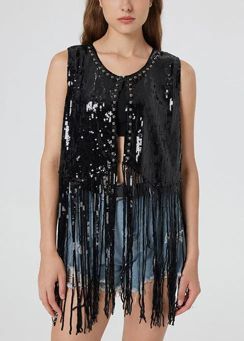 Stylish Silvery Tasseled Sequins Vest Summer