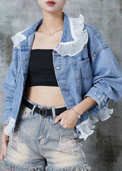 Blue Ruffled Patchwork Denim Coats Spring