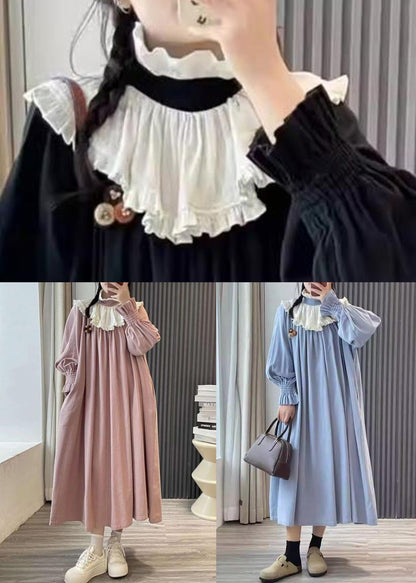 Pink Ruffled Patchwork Cotton Long Dresses Spring