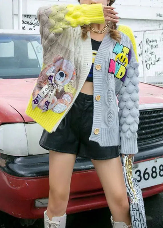 Diy Yellow V Neck Button Fall Knit Sweater Coat