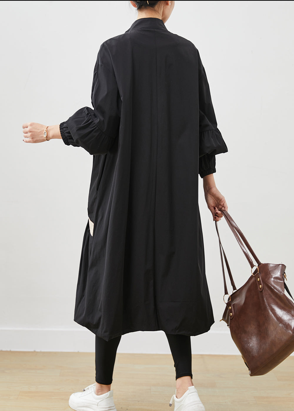 Black Oversized Patchwork Trench Coats Spring